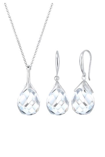 ELLI Schmuckset Tropfen Bergkristall Weiß 925 Sterling Silber Silber