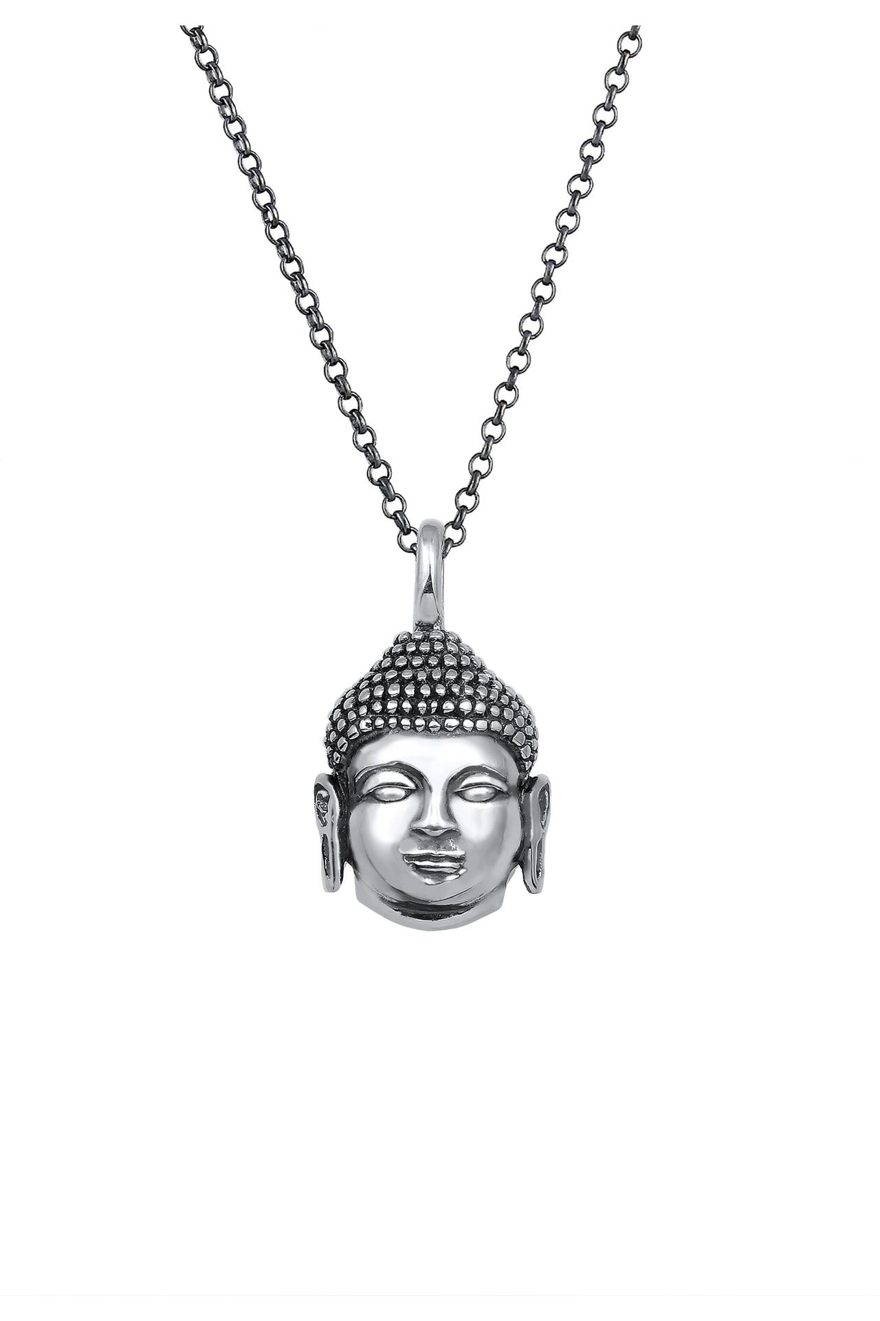 KUZZOI Kette Herren Anhänger Buddha Kopf Oxidiert 925 Silber Silber, Bild 1