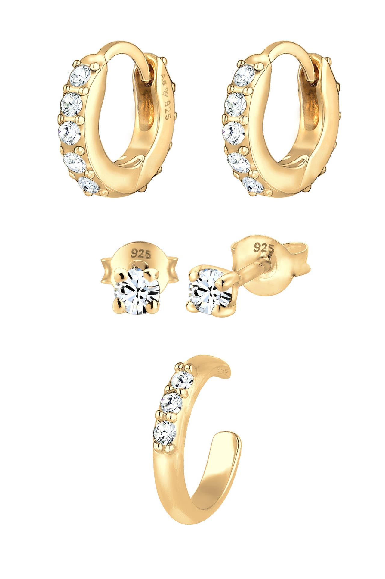 ELLI Ohrringe 3er Set 925 Silber, mit Kristallen von Swarovski® Gold, Bild 1