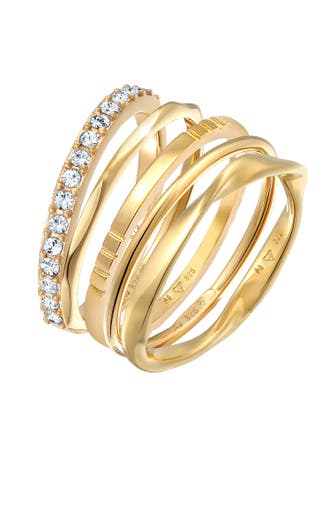 ELLI Ring Stapelringe Bandringe 5er Set 925 Silber, mit Kristallen von Swarovski® Gold