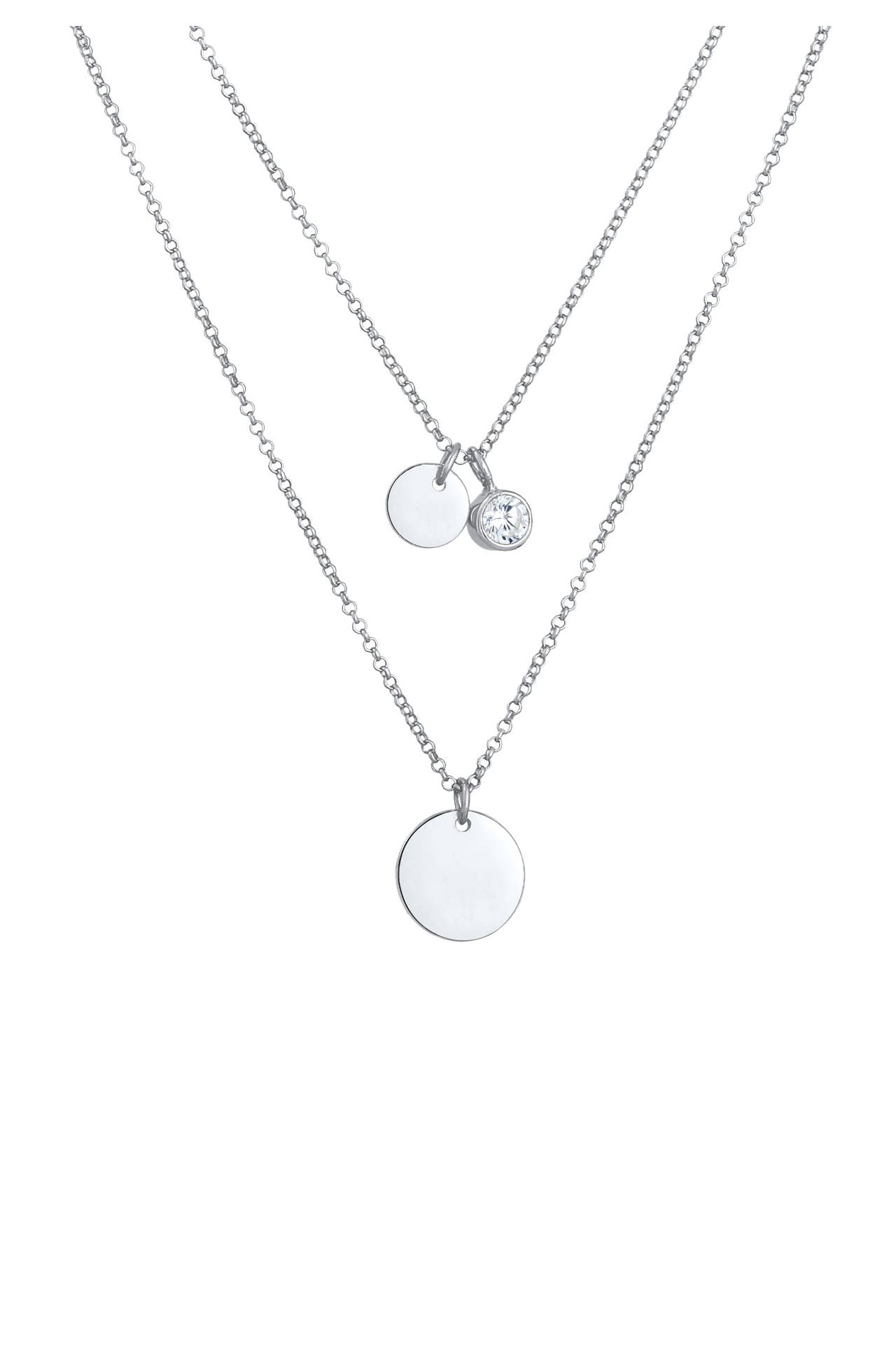 ELLI Kette 2-lagig Layer Plättchen Zirkonia Geo 925 Silber Silber, Bild 1