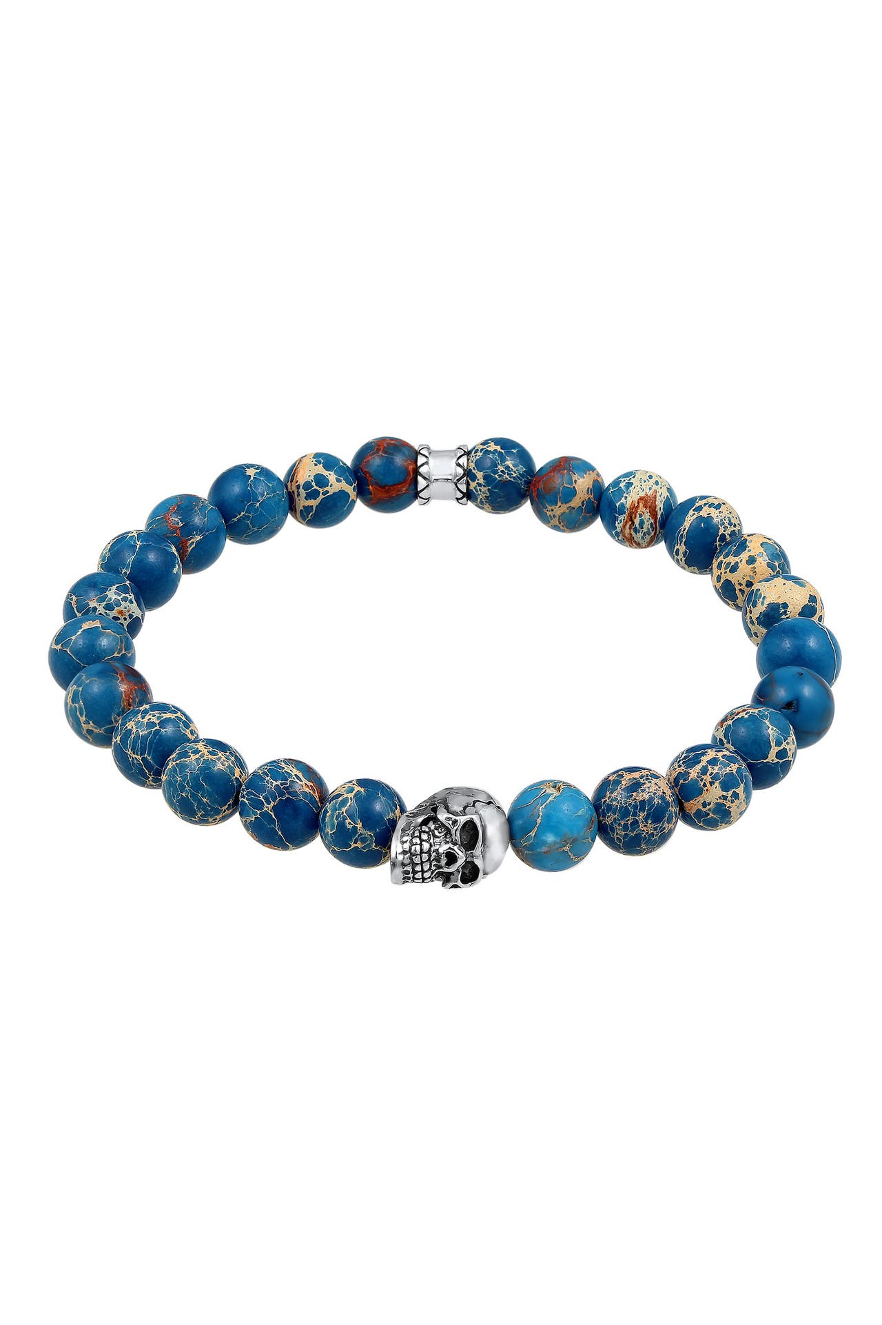 KUZZOI Armband Herren Blauer Achat Stein mit Totenkopf Silber Blau, Bild 1