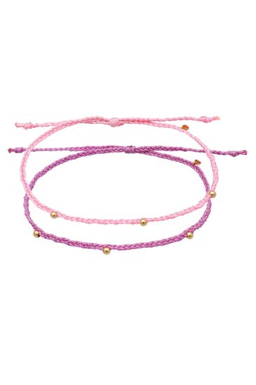 ELLI Fusskettchen Nylon Bändchen Beads Set (2 tlg.) 925 Silber Pink