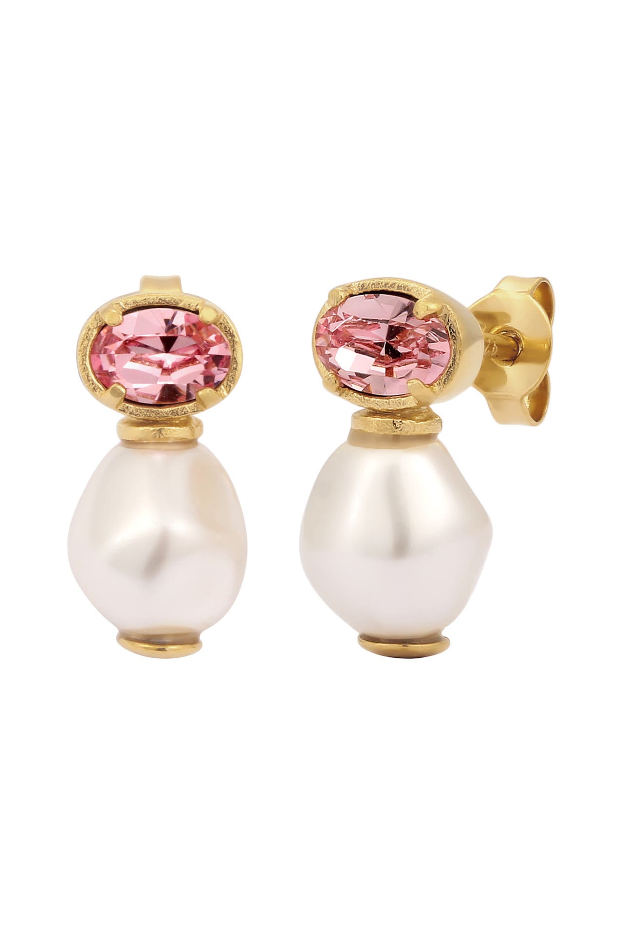 ELLI Ohrringe Ohrstecker Synthetische Perle Weiß 925 Sterling Silber vergoldet, mit Kristallen von Swarovski® Gold, Bild 1