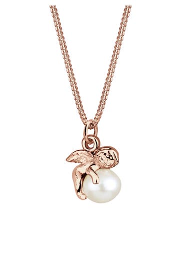 ELLI Kette Anhänger Engel mit Süßwasserzuchtperle 925 Silber Rosegold