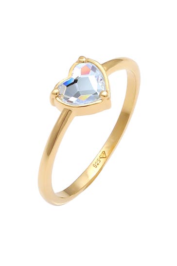 ELLI Ring Herz Verlobung 925 Silber, mit Kristallen von Swarovski® Gold