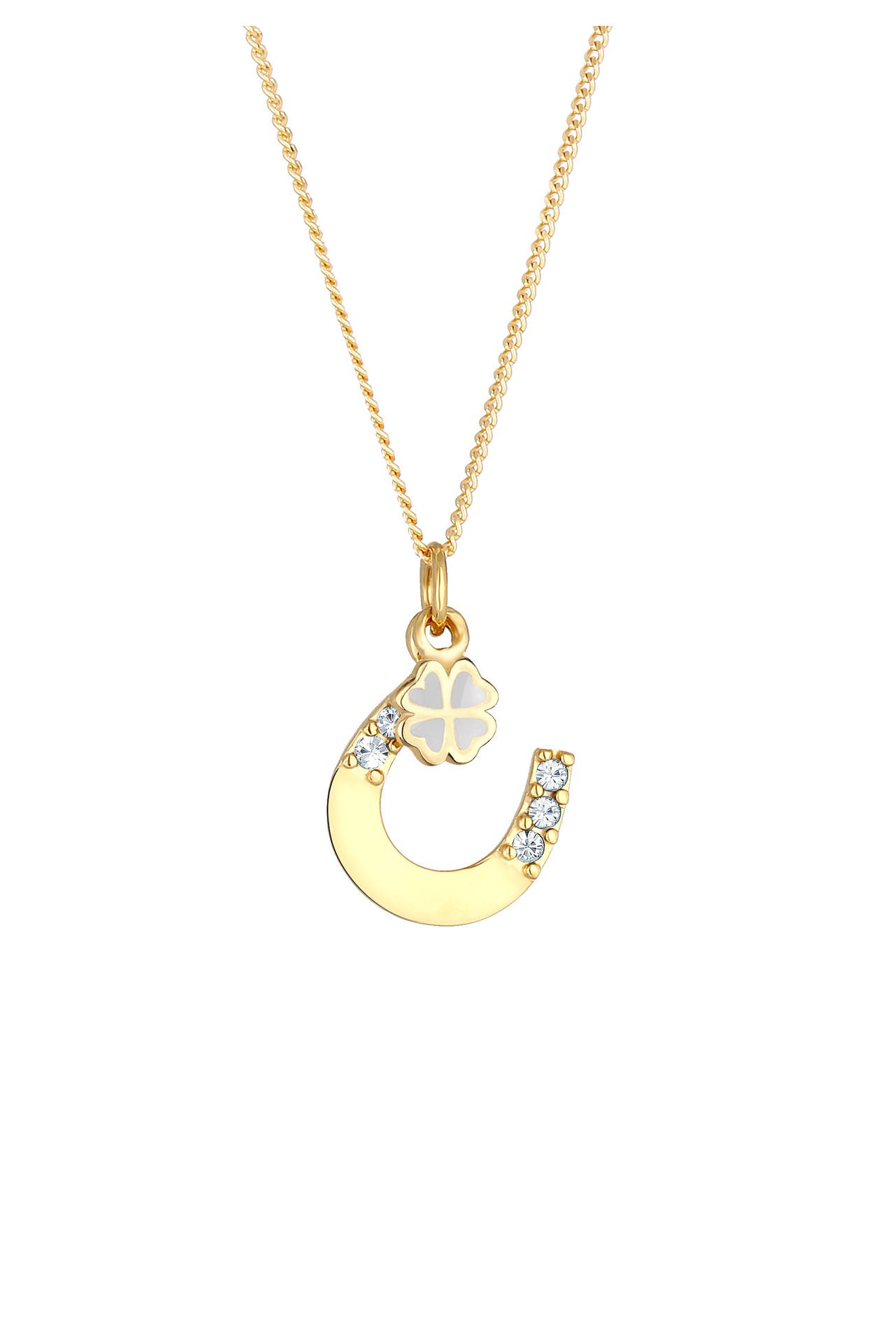 ELLI Kette Hufeisen Kleeblatt 925 Silber, mit Kristallen von Swarovski® Gold, Bild 1