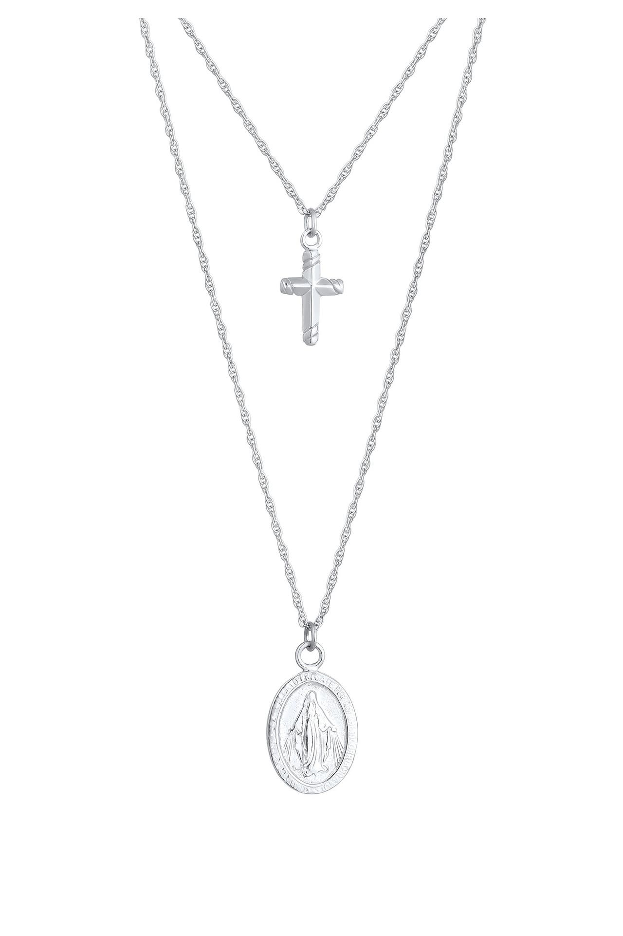 ELLI Kette Layer Kreuz Marienbild 925 Sterling Silber Silber, Bild 1