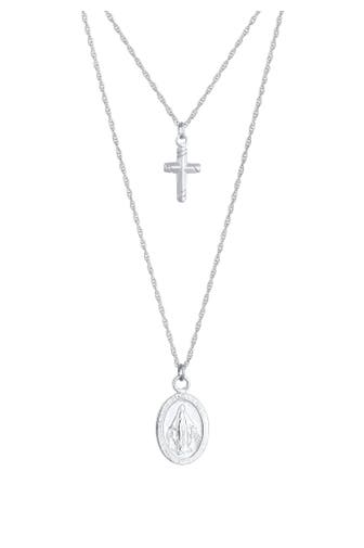 ELLI Kette Layer Kreuz Marienbild 925 Sterling Silber Silber