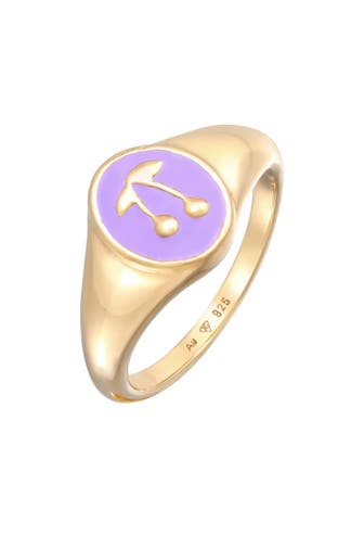 ELLI Ring Siegelring Kirsche Emaille 925 Silber vergoldet Gold