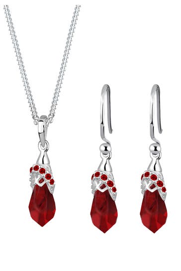 ELLI Schmuckset Tropfen 925 Silber, mit Kristallen von Swarovski® Dunkelrot