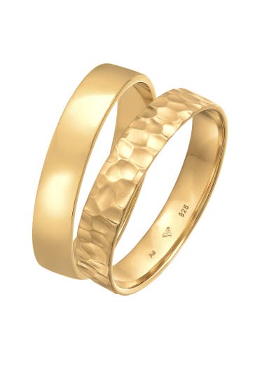 KUZZOI Ring Kuzzoi Ring Set Basic Gehämmert 925 Silber Gold