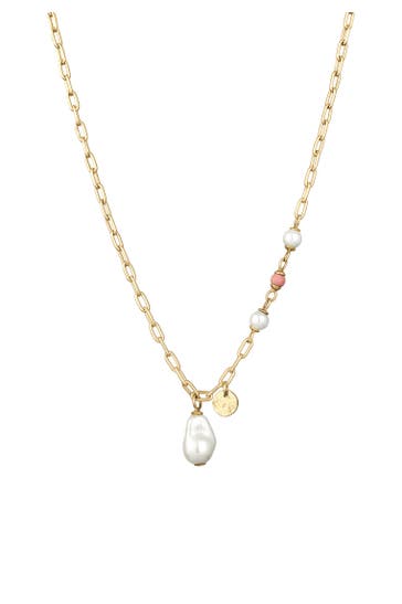 ELLI PREMIUM Kette Muscherlkernperle Rhodonit Rosa 925 Sterling Silber vergoldet Gold