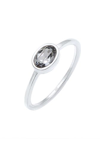 ELLI Ring Oval Glas Kristalle Grau 925 Sterling Silber Silber