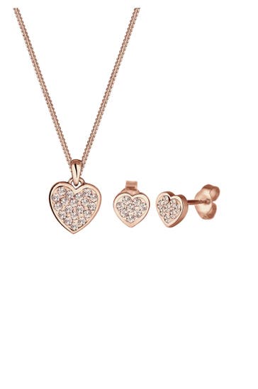 ELLI Schmuckset Herz Weiß 925 Sterling Silber, mit Kristallen von Swarovski® Rosegold