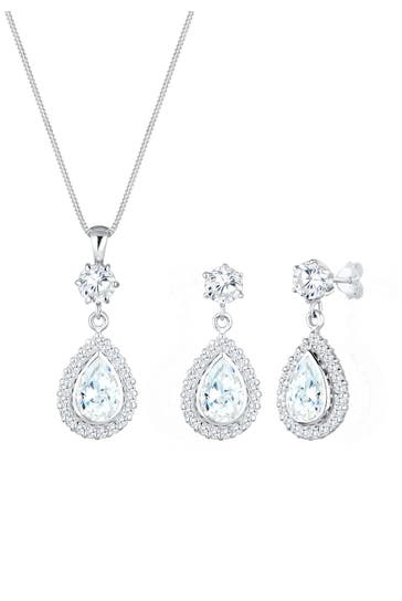ELLI PREMIUM Schmuckset Edle Tropfenform verziert mit Zirkonia 925 Silber Weiß