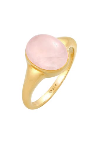 ELLI Ring Siegelring Rosa Quarz Edelstein Oval 925 Silber Gold