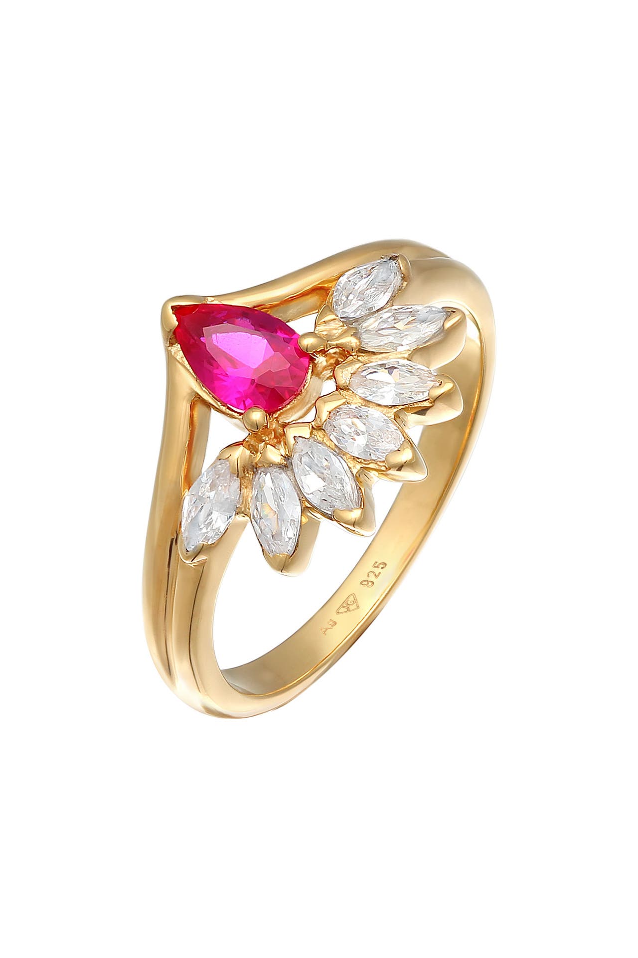 ELLI Ring Zirkonia Synt. Rubin Elegant 925 Silber Gold, Bild 1