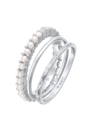 ELLI Ring Stapelring Perlen 3er Set 925 Silber Silber
