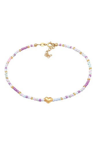 ELLI Fusskettchen Herz Glas Beads Sommer Style 925 Silber vergoldet Gold