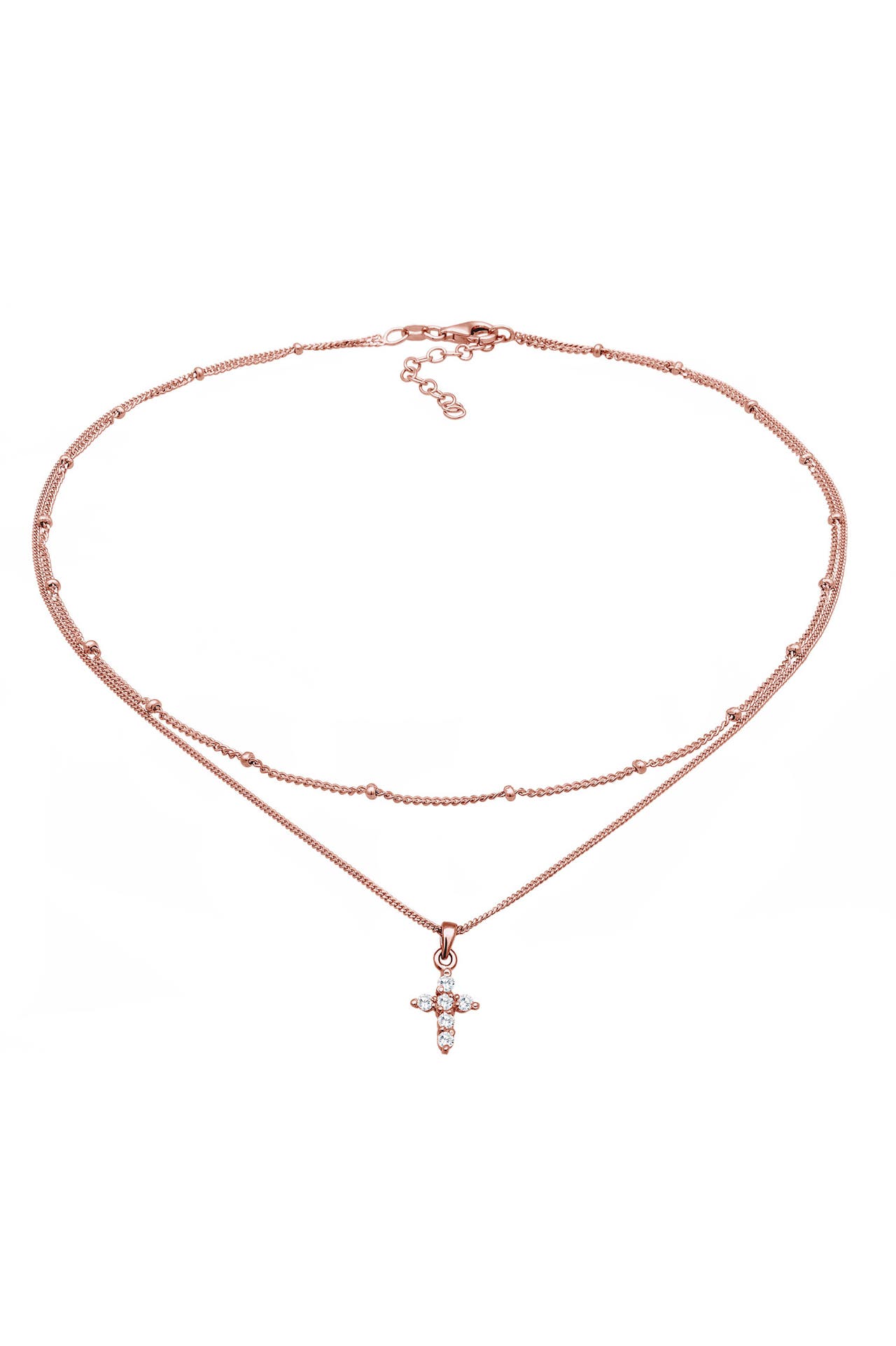 ELLI Kette Choker Layerkette Kreuz Zirkonia 925 Silber Rosegold, Bild 1