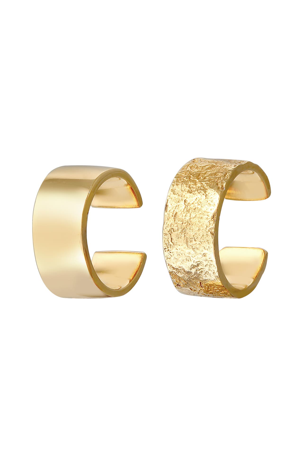ELLI Ohrringe Earcuff Breit Basic Gehämmert 2er Set 925 Silber Gold, Bild 1