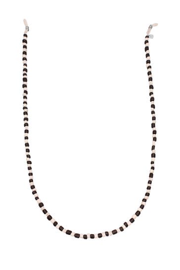 KUZZOI Schmuckset Brillenkette Glasperlen Schwarz Weiß 925 Sterling Silber Schwarz