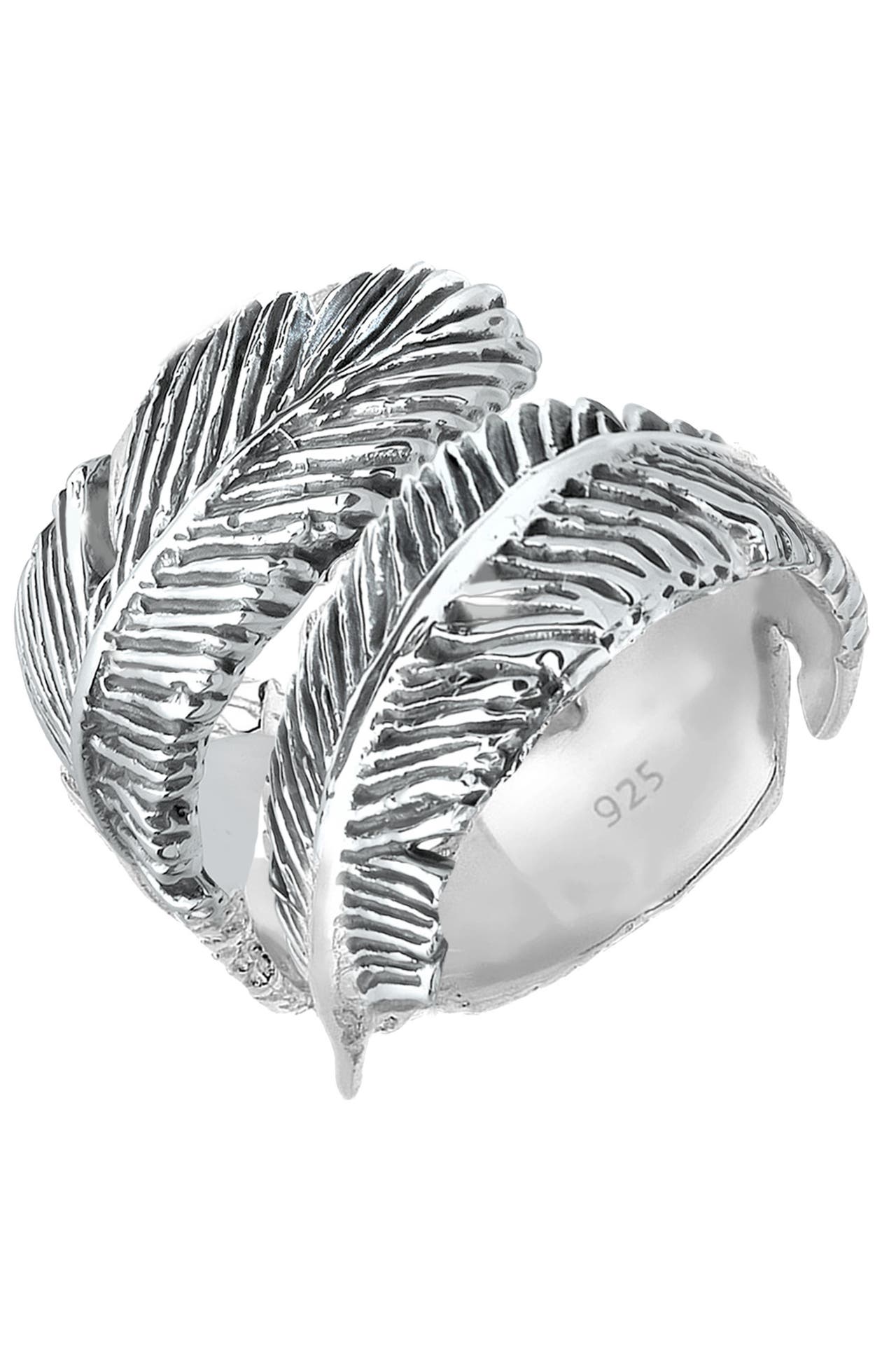 ELLI Ring Offen mit Feder Design 925 Silber Schwarz, Bild 1