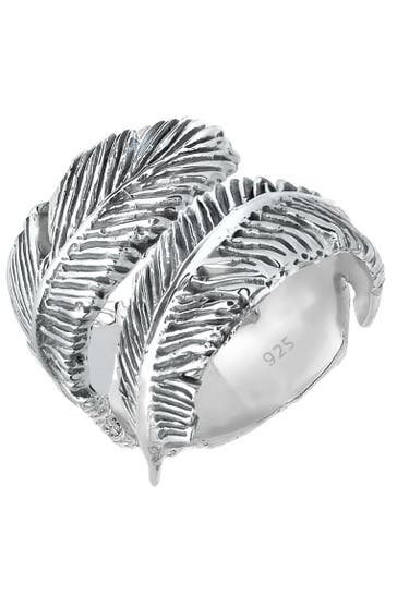 ELLI Ring Offen mit Feder Design 925 Silber Schwarz