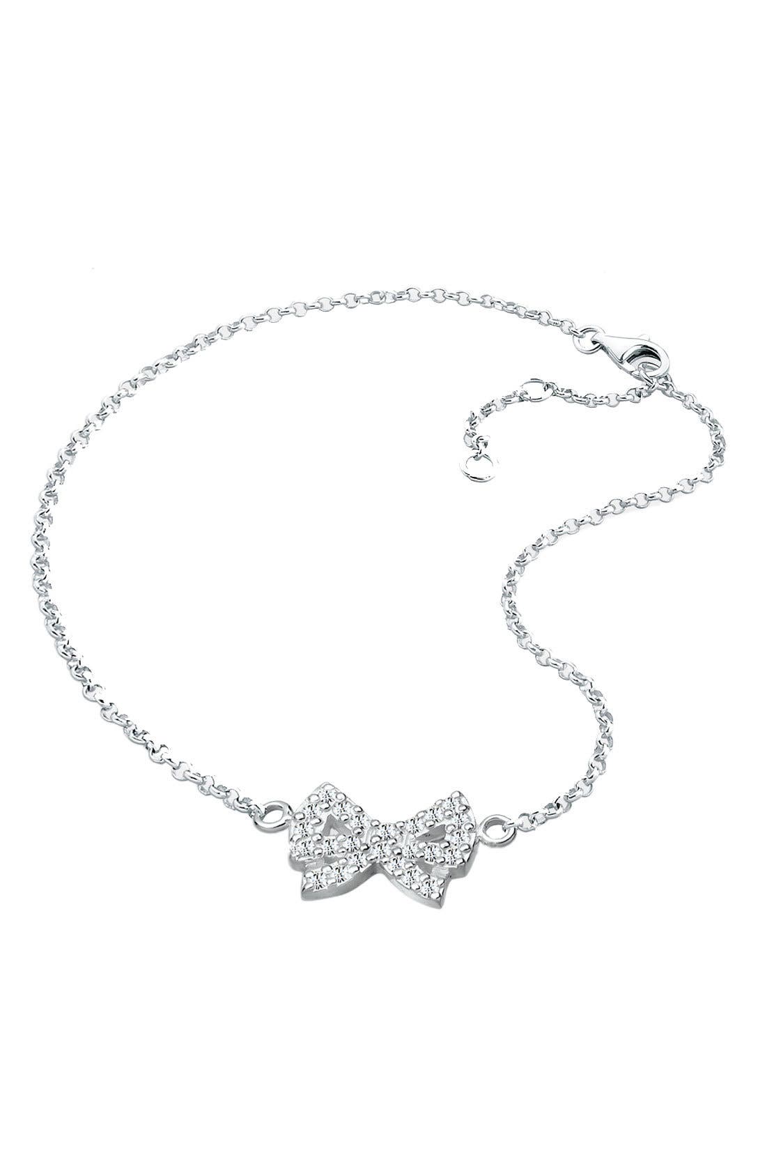 ELLI Fusskettchen Schleife Weiß 925 Sterling Silber, mit Kristallen von Swarovski® Silber, Bild 1