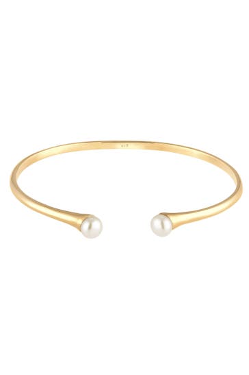 ELLI PREMIUM Armband Armreif Süßwasserzuchtperle Weiß 925 Sterling Silber vergoldet Gold