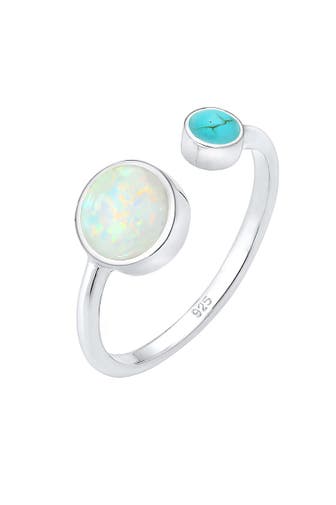 ELLI Ring Synthetischer Opal Türkis 925 Sterling Silber verstellbar Silber