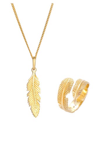 ELLI Schmuckset Feder Boho Festival 925 Silber Gold