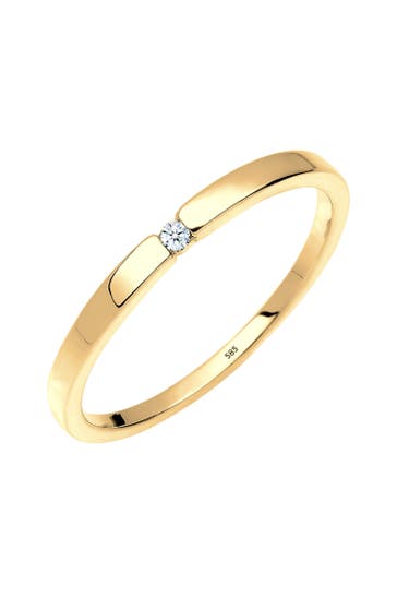 ELLI DIAMONDS Ring Ehering Solitär Diamant Weiß (0.015 ct) Schmuck Geschenk 585 Gelbgold Weiß
