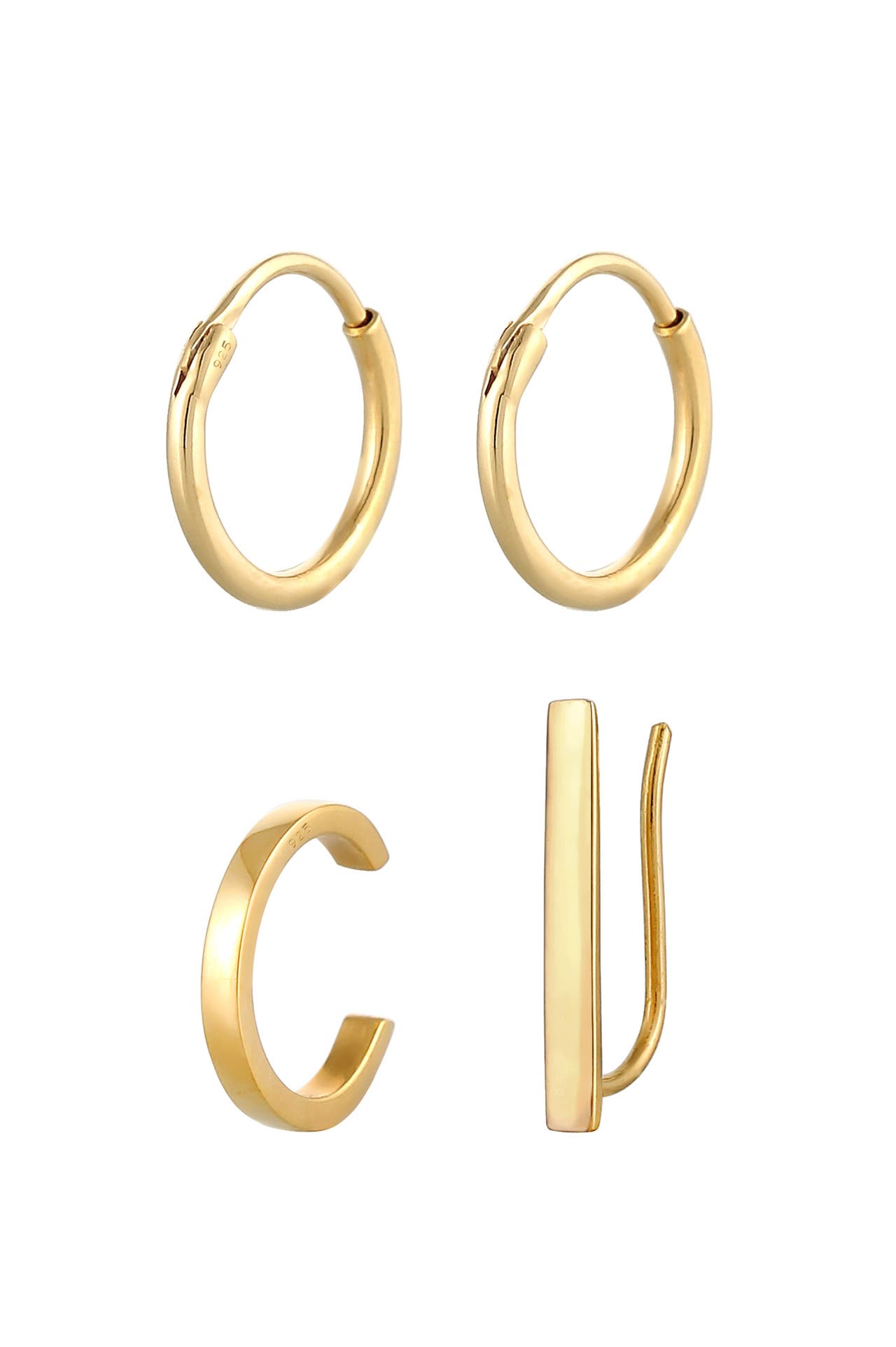 ELLI Ohrringe Creolen Ear Climber Earcuff 3er Set 925 Silber Gold, Bild 1
