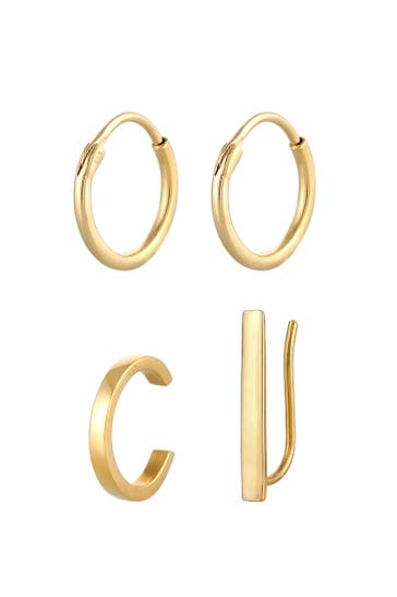 ELLI Ohrringe Creolen Ear Climber Earcuff 3er Set 925 Silber Gold