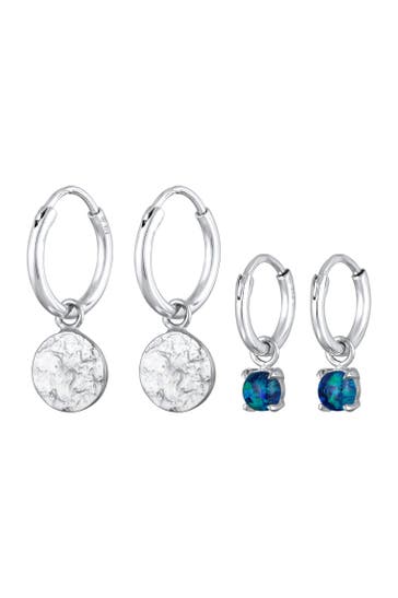 ELLI Ohrringe Creolen Plättchen Opal blau 2er Set 925 Silber Silber