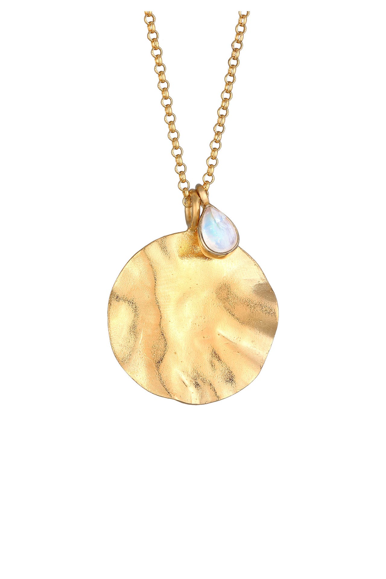 ELLI PREMIUM Kette Organic Münz Design Mondstein Tropfen 925 Silber Gold, Bild 1