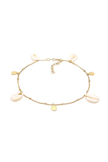 ELLI Fusskettchen Plättchen Kauri Muschel Maritim 925 Silber Gold