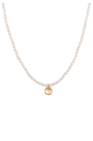 ELLI PREMIUM Kette Süßwasserperlen Coin Plättchen 925 Silber Gold