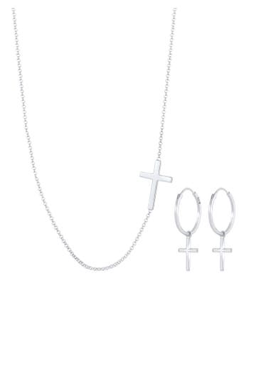 ELLI Schmuckset Kette Creolen Ohrringe Kreuz Religion 925 Silber