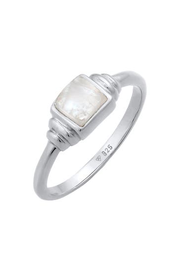 ELLI PREMIUM Ring Mondstein Quadrat Vintage 925 Silber Silber