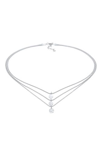 ELLI Kette Choker Layer Dreireihig Plättchen Boho 925 Silber Silber
