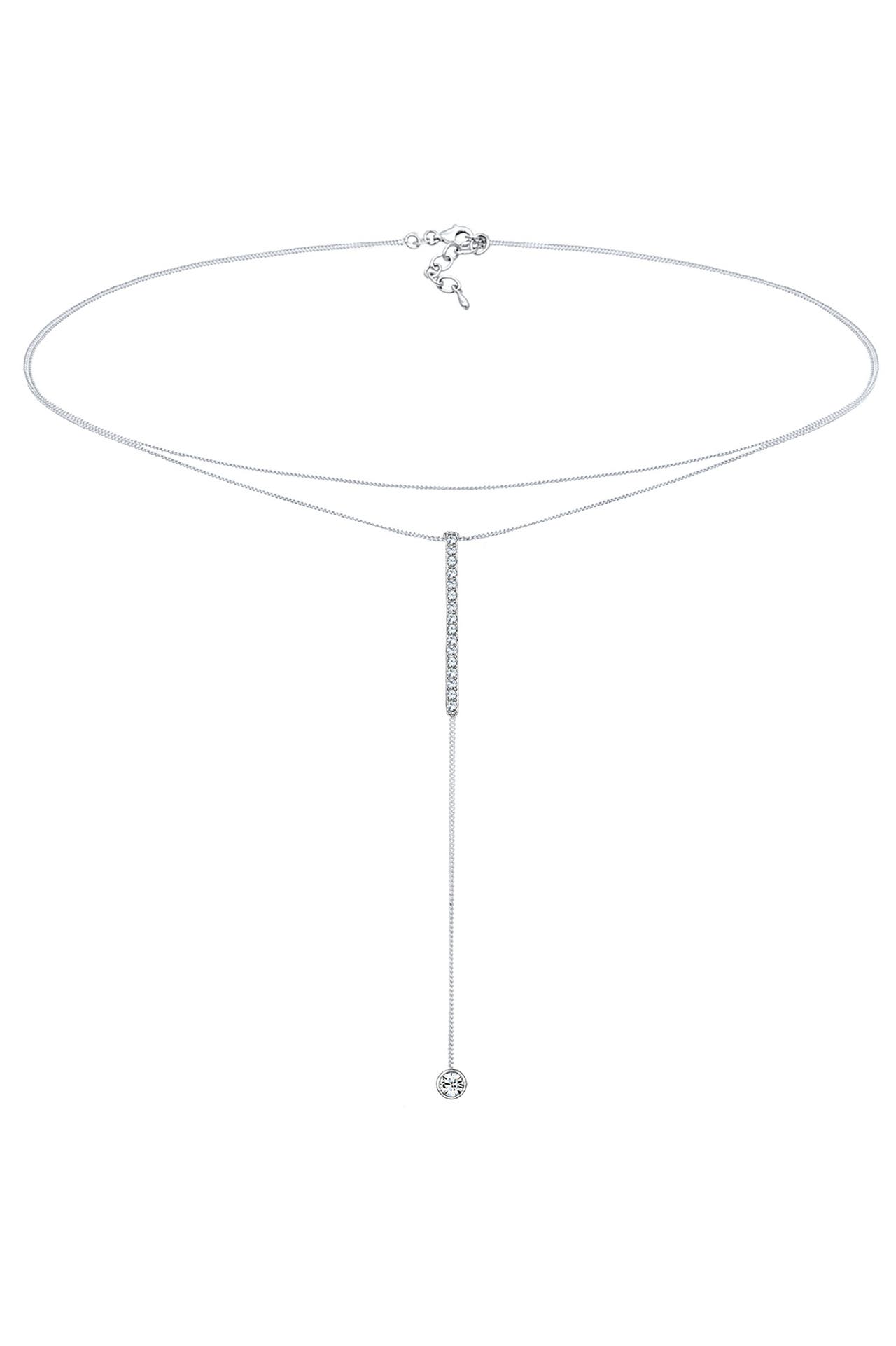 ELLI Kette Y-Kette Layer Rechteck Weiß 925 Sterling Silber, mit Kristallen von Swarovski® Silber, Bild 1