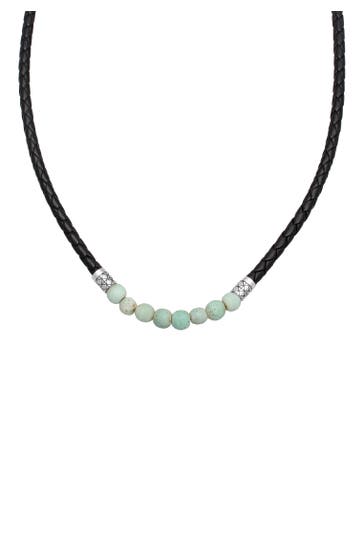 KUZZOI Kette Lederkette Glas Beads 925 Silber Grün