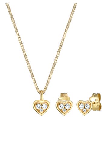 ELLI DIAMONDS Schmuckset Herz Diamant Weiß Brillantschliff (0.105 ct) 585 Gelbgold Gold