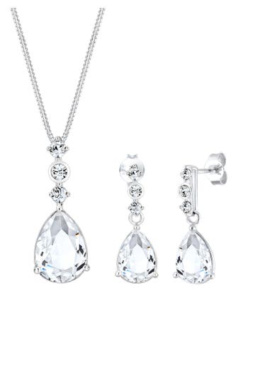 ELLI PREMIUM Schmuckset Tropfen Weiß 925 Silber, mit Kristallen von Swarovski® Silber