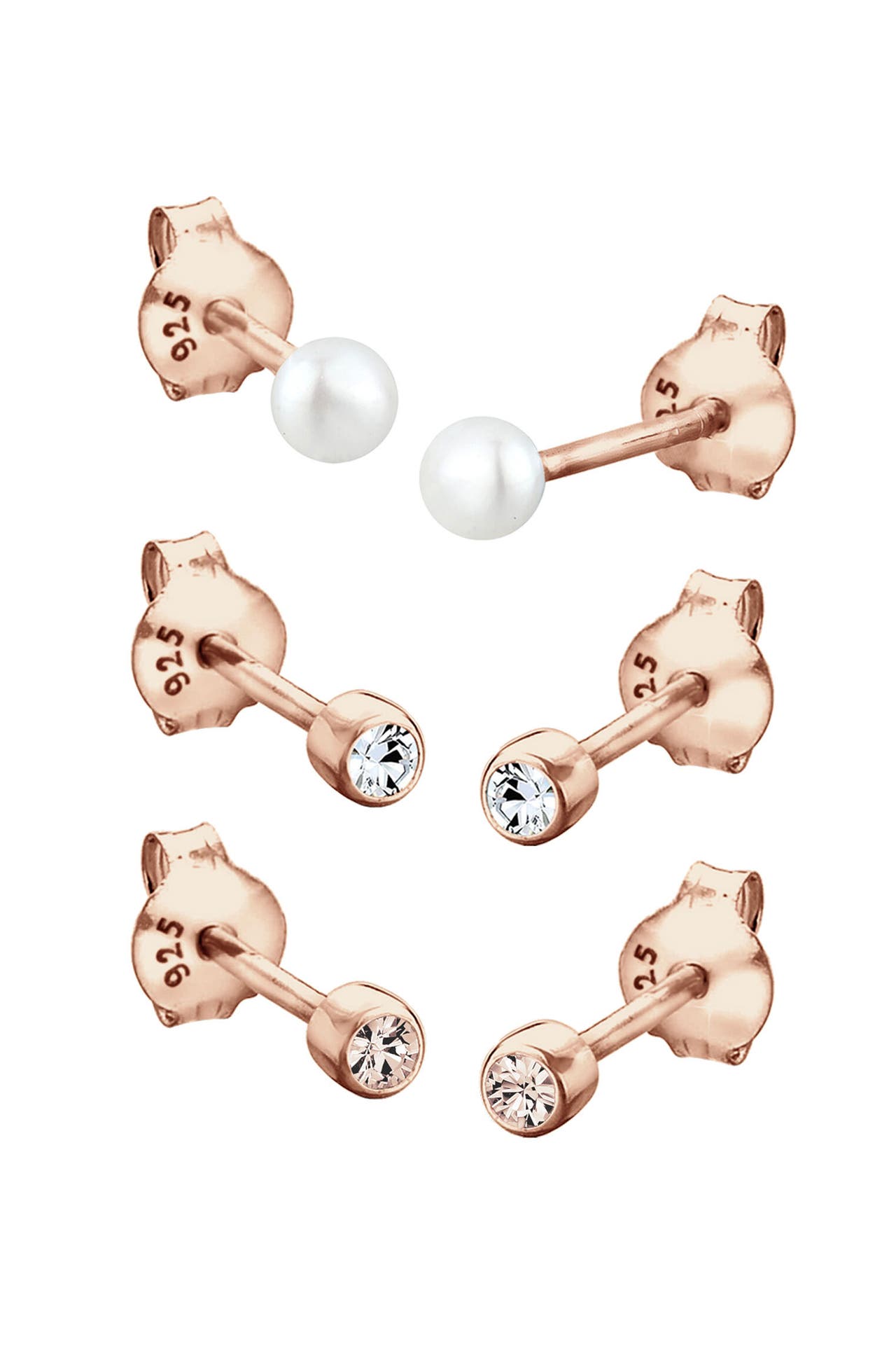 ELLI Ohrringe Kugel Perle Set Kristalle 925 Silber Rosegold, Bild 1