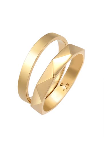ELLI Ring Bandring Basic Hexagon Element (2 tlg) 925 Silber Gold