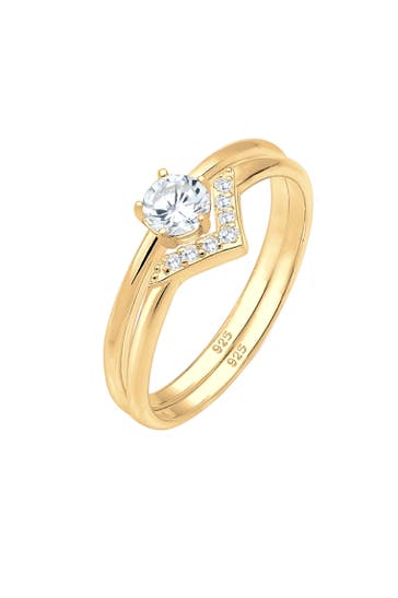 ELLI Ring Dreieck Zirkonia Weiß 2er-Set 925 Sterling Silber Gold